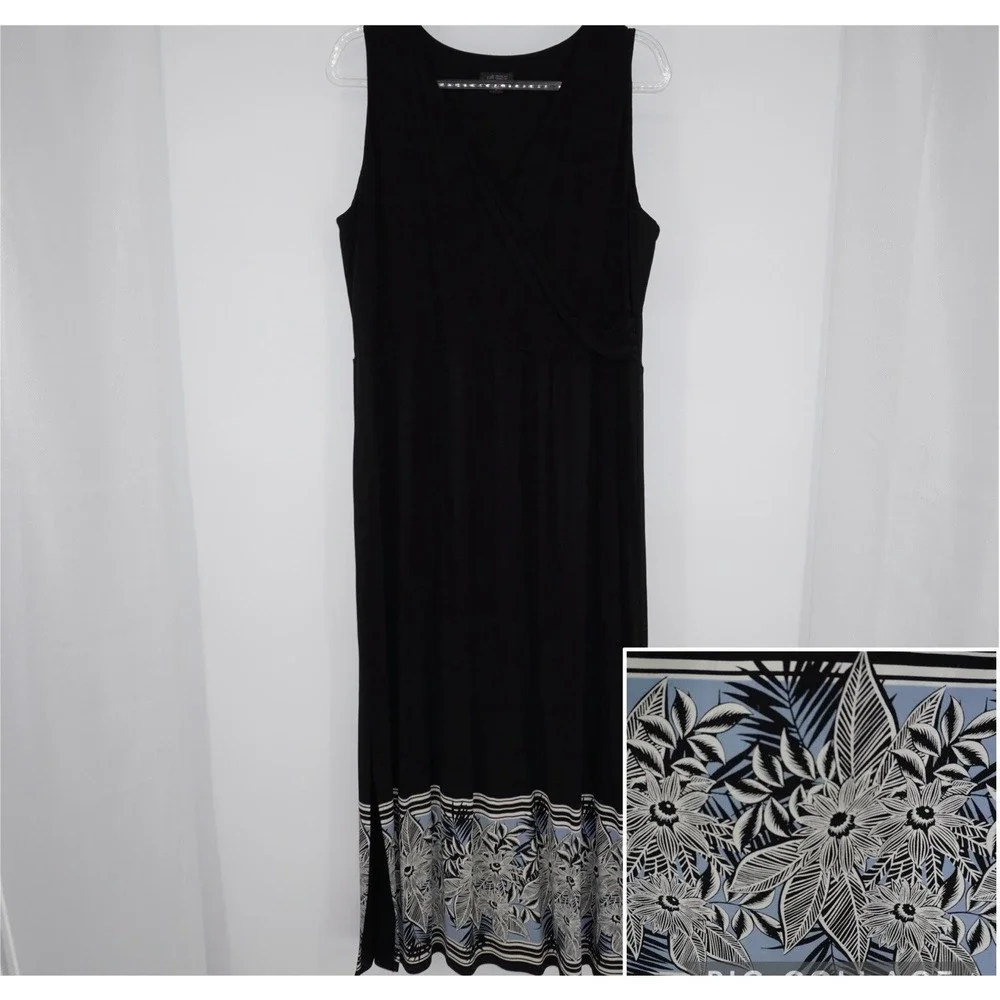 J Jill Wearever Collection Knit Maxi Tank Dress Black Floral Sleeveless Large